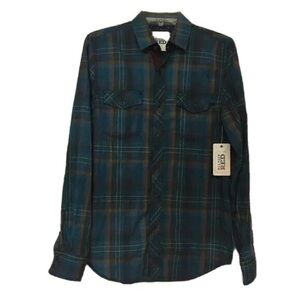 Vintage Red Plaid Button Front Shirt Elbow Patches Trojan Blue Sz S NWT